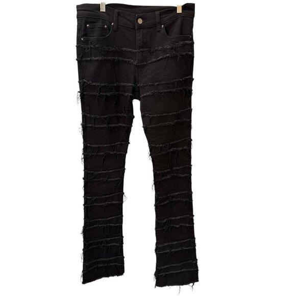 MNML X597 Paneled Skinny Stacked Distressed Denim Black Size 30 RN 139488 EUC - Picture 1 of 6